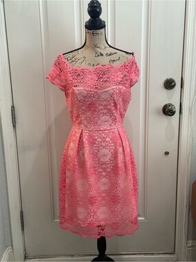 NWOT Liza Luxe Pink Laced Party Gala Dress -M